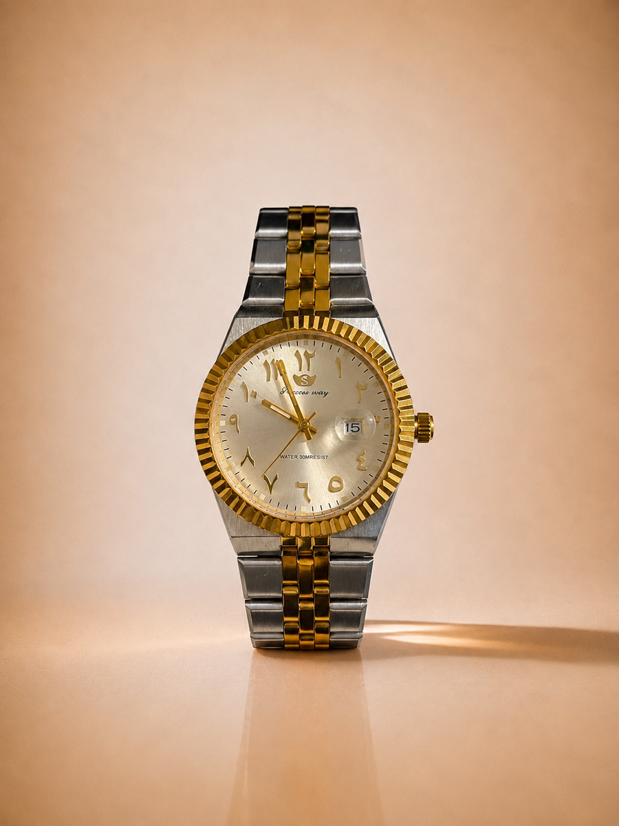 Montre Success Way à cadran blanc avec bracelet bicolore doré et argenté