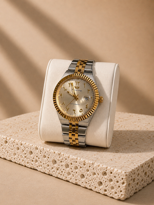 Montre Success Way à cadran blanc avec bracelet bicolore doré et argenté